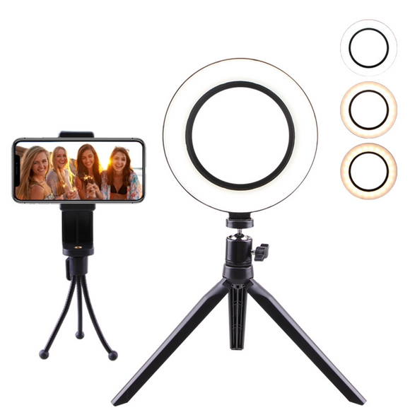 20cm Ring Light with Mini Tripod and Phone Holder Selfie LED Ring Light Photo Studio Light With Tripod Stand & Phone Holder Set for Live streaming Zoom Conference Tiktok Dimmable 3 Colors Ring Light (Vlog)