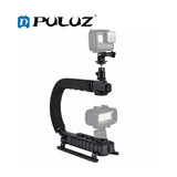 PULUZ PU3006 U/C Shape Portable Handheld DV Bracket Stabilizer Kit with Cold Shoe Tripod Head, Phone Clamp, Quick Release Buckle & Long Screw for All SLR Cameras and Home DV Camera