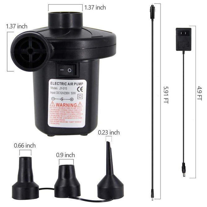 Portable Electric Air Pump Quick Fill with 3 Nozzles for Inflatable Swimming Pool