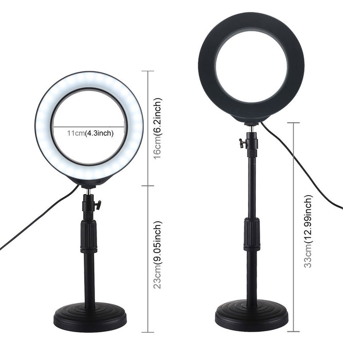 PULUZ PU392 Round Base Desktop Mount + 6.2 inch 3 Modes USB Dimmable LED Ring Light