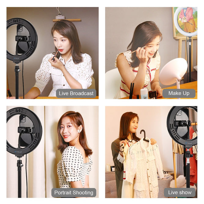 PULUZ PU459B 7.9 inch 20cm USB 3 Modes Dimmable Dual Color Temperature LED Curved Light Ring Vlogging Selfie Photography Video Lights with Phone Clamp