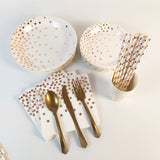 Rose Gold Polca Dots Disposable Party Paper Plate Set Paper Cup Paper Towel Tablecloth For Party Occasion