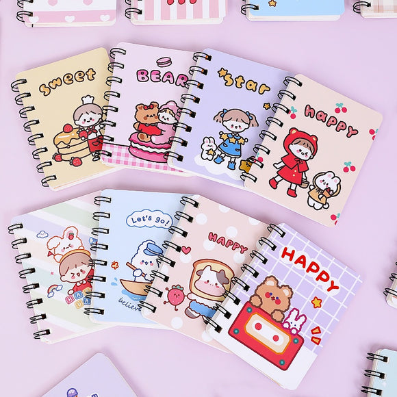 A7 4 Pieces Pocket Notebook Cute Cartoon Character Spiral Diary Notebook for Home & School Supply