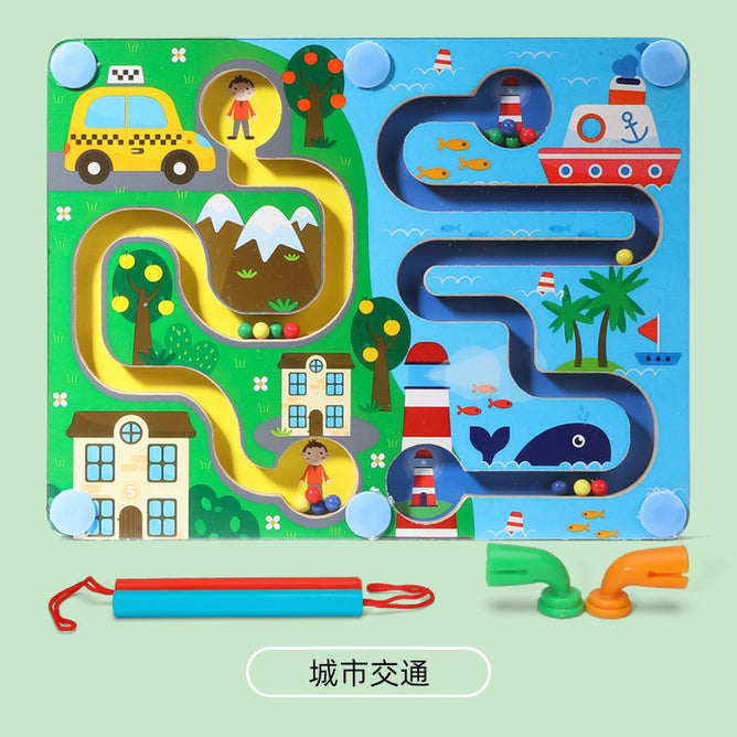 3D Wooden Magnetic Maze Puzzle Interactive Magnet Beads Maze Educational Toys for Kids