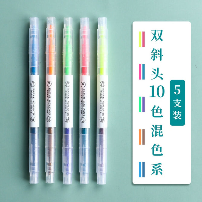 5 Pieces Double-headed Highlighter Fiber Pen Tip Set for Student School & Office Supply