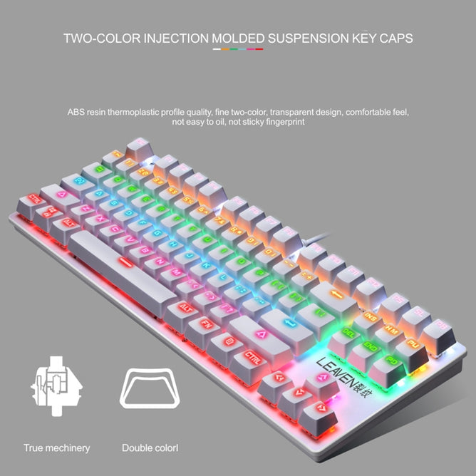 Leaven K550 Mechanical Keyboard 87-Key USB Wired Gaming Keyboard with RGB BackLights