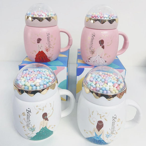 Ceramic Mug Cute Girl Design Coffee / Water Mug Cup with Lid