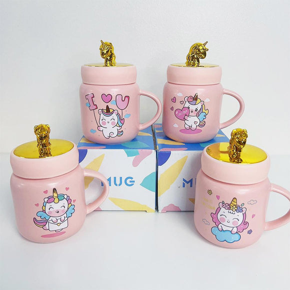 Ceramic Mug Cute Unicorn Design Coffee / Water Mug Cup with Lid