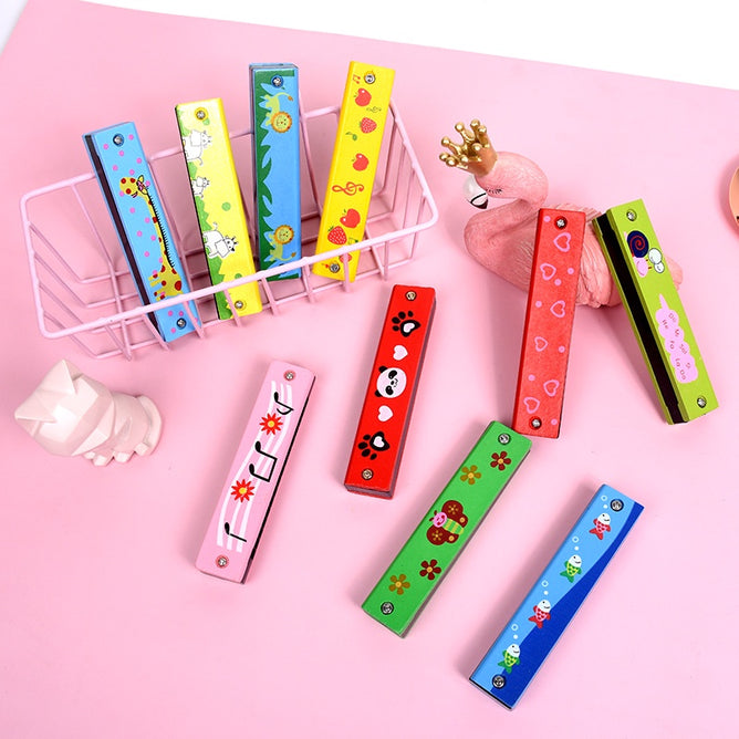 Wooden Harmonica 16 Holes Double-Row Blow Woodwind Mouth Toys for Children Musical Instruments