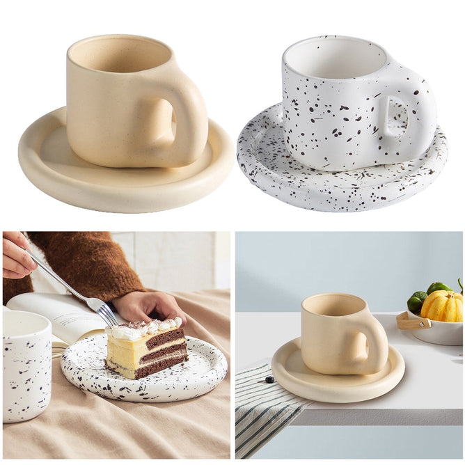 Ceramic Nordic Mug Chubby Chunky with Saucer Set Microwave Safe Coffee Cup for Kitchen Utensils