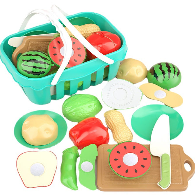 Pretend Play 17Pcs Cutting Vegetable Food Kitchen Toys with Basket for Children