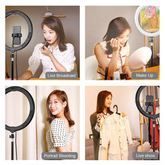 PULUZ PU457B 12 inch 30cm USB 3 Modes Dimmable Dual Color Temperature LED Curved Diffuse Light Ring Vlogging Selfie Photography Video Lights with Phone Clamp