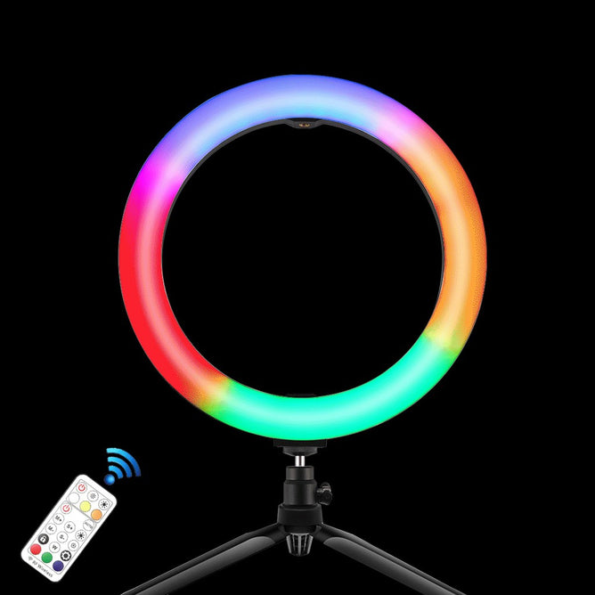 PULUZ PKT3082B 10 inch 26cm Marquee LED RGBWW Light + Desktop Tripod Mount 168 LED Dual-color Temperature Dimmable Ring Vlogging Photography Video Lights with Cold Shoe Tripod Ball Head & Remote Control & Phone Clamp
