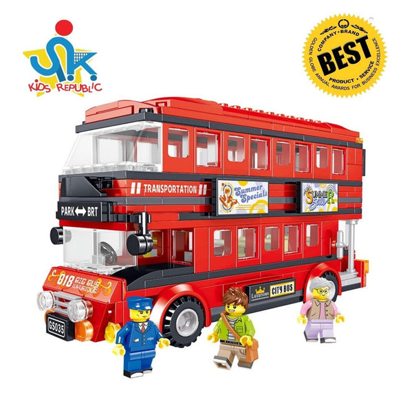 Mini Blocks City Double Decker Bus Collectible Series with 3 Mini Figure