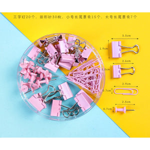 Metal Binder Clips Paper Clip Push Pin Clamp Notes Binding Set with Box for School & Office Supplies