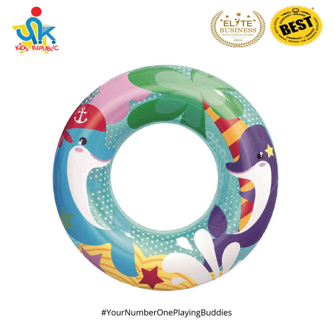 Bestway 20 Inches Inflatable Sea Creature Printed Design Floating Swim Ring for Children