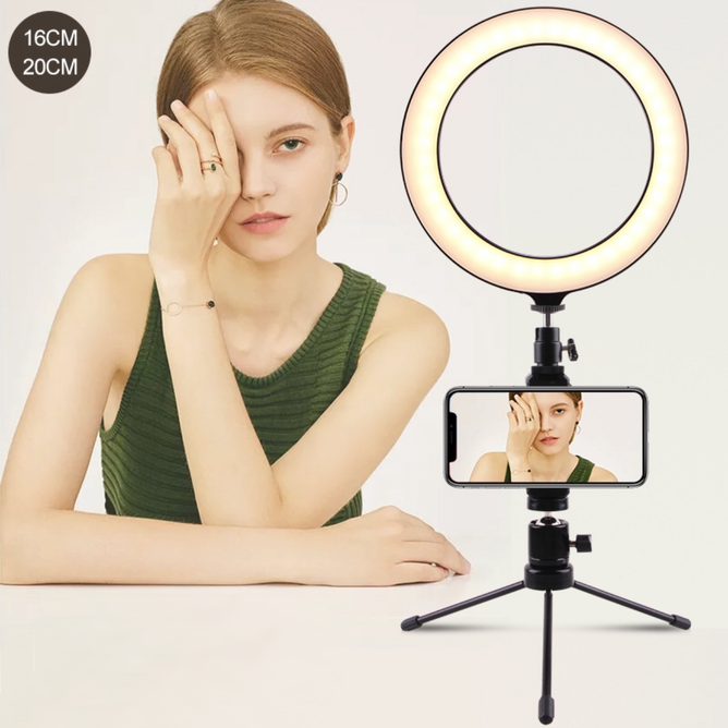 20cm Ring Light with Mini Tripod and Phone Holder Selfie LED Ring Light Photo Studio Light With Tripod Stand & Phone Holder Set for Live streaming Zoom Conference Tiktok Dimmable 3 Colors Ring Light (Vlog)