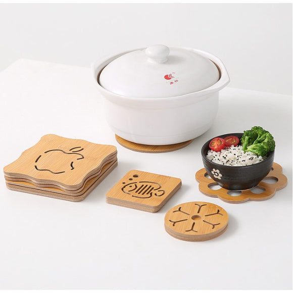 Random Design Wooden Coaster Bamboo Pot Holder Bowl Pad Kitchen Hot Plate Holder for Kitchen