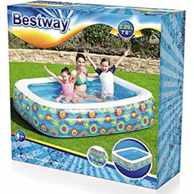 Bestway 3-Ring Rectangular Floral Design Pool for Outdoor Family Swimming Pool