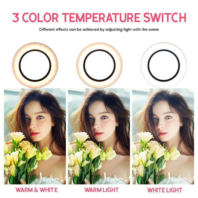(RLL-003) 16CM 4-in-1 LED Ring Light with Desktop Tripod for Vlogging and Mini Studio