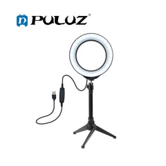 PULUZ PKT3032 6.2 inch 16cm USB 3 Modes Dimmable LED Ring Vlogging Photography Video Lights + Desktop Tripod Holder with Cold Shoe Tripod Ball Head