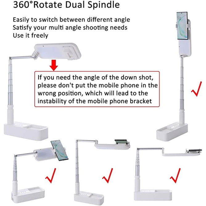 Multifunction Foldable Video Recording Phone Holder Rechargeable LED Light Stand and Remote