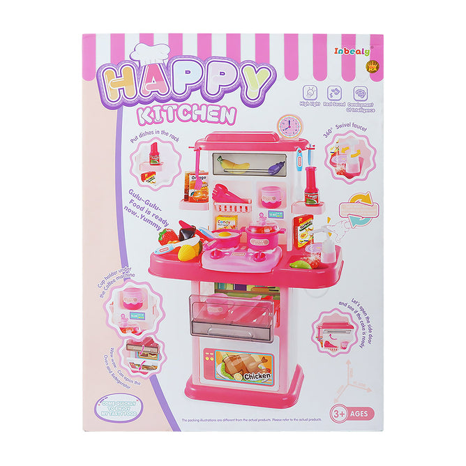 Kitchen Playset and Shopping Cart Pretend Play Kitchen Toys and Accessories Set w/ Sounds and Light