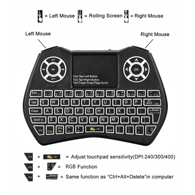 i9 Plus Mini Wireless Keyboard and Touchpad with RGB Backlight