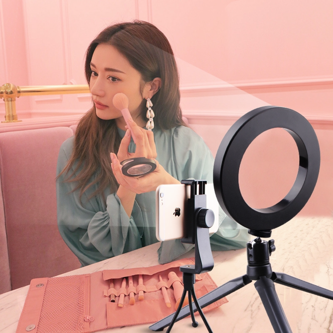 20cm Ring Light with Mini Tripod and Phone Holder Selfie LED Ring Light Photo Studio Light With Tripod Stand & Phone Holder Set for Live streaming Zoom Conference Tiktok Dimmable 3 Colors Ring Light (Vlog)