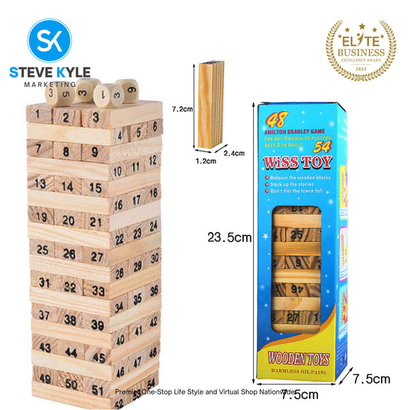 54 Pcs Kids 2 in1 Wiss Toy Raw Wood Layered Building Blocks Toys Craps Game Building Block Overlay Games Superimposed Wood Block