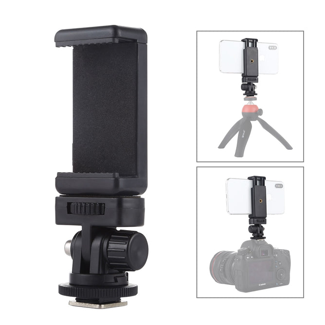 PULUZ PU417 1/4 Inch Screw Thread Cold Shoe Tripod Mount Adapter with Phone Holder