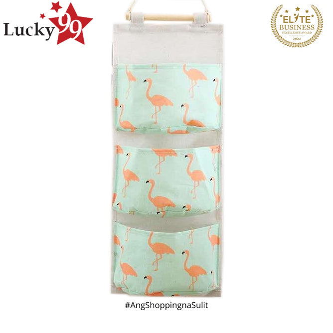 Wall Hanging Storage Bag Organizer with 3 Pocket Premium Linen Fabric Waterproof Door Organizer