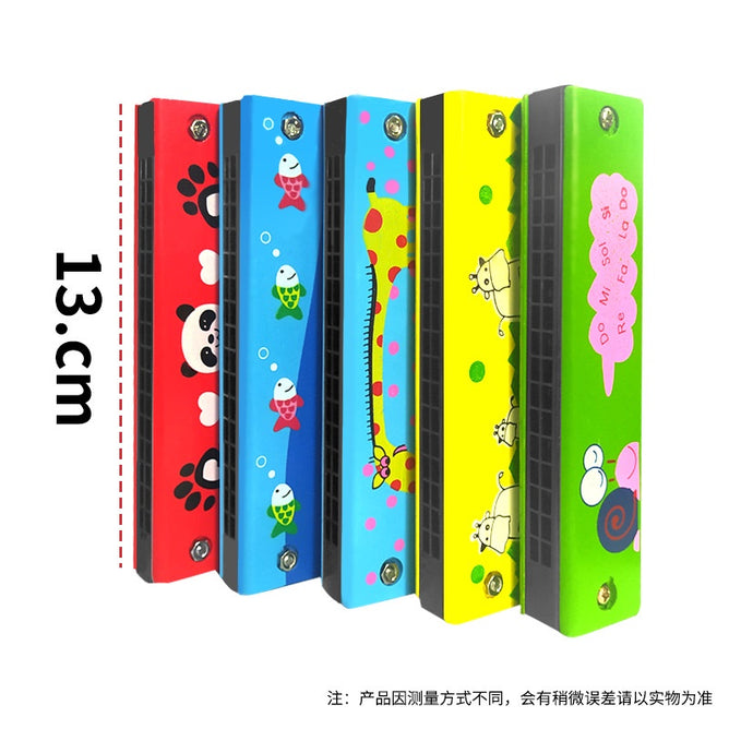 Wooden Harmonica 16 Holes Double-Row Blow Woodwind Mouth Toys for Children Musical Instruments