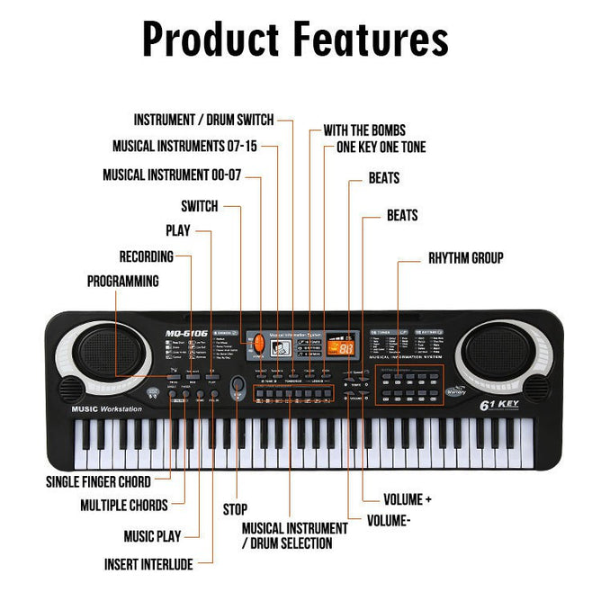 61-Key Bandstand Electronic Keyboard for Kids