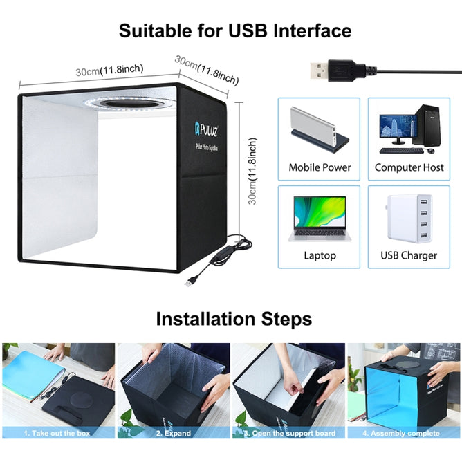 PULUZ 30cm Folding Portable Ring Light Photo Lighting Studio Shooting Tent Box Kit with 6 Colors Backdrops