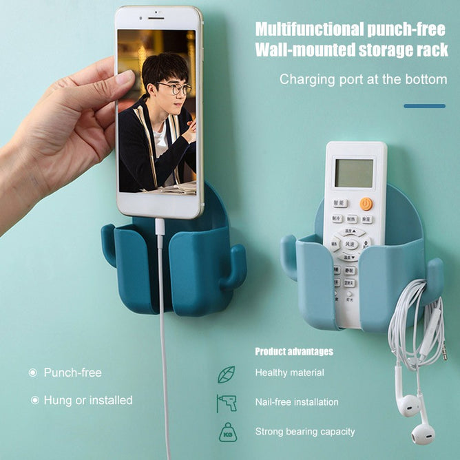 Multifunction Wall Mounted Remote Control Mobile Phone Plug Charging  Wall Holder