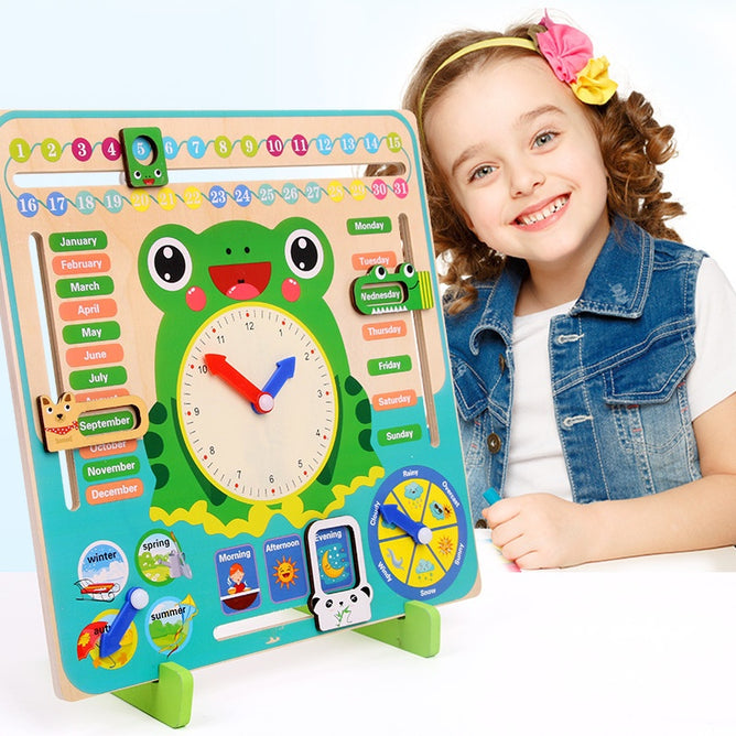 Early Learning Wooden Educational Calendar Clock Toy Date Weather Board Toy for Kids Children