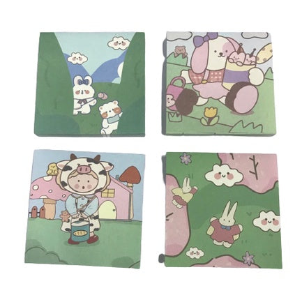 4 Pieces Creative Cartoon Character Note Pad Cute Sticky Note Memo Pad Office School Stationery
