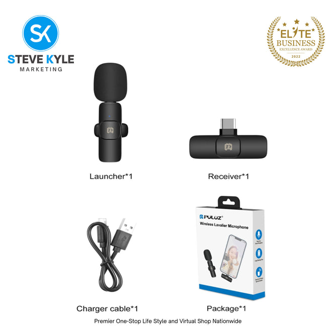 PULUZ Wireless Lavalier Noise Reduction Reverb Microphone for 8-Pin and Type-C Device