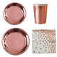 Rose Gold Polca Dots Disposable Party Paper Plate Set Paper Cup Paper Towel Tablecloth For Party Occasion