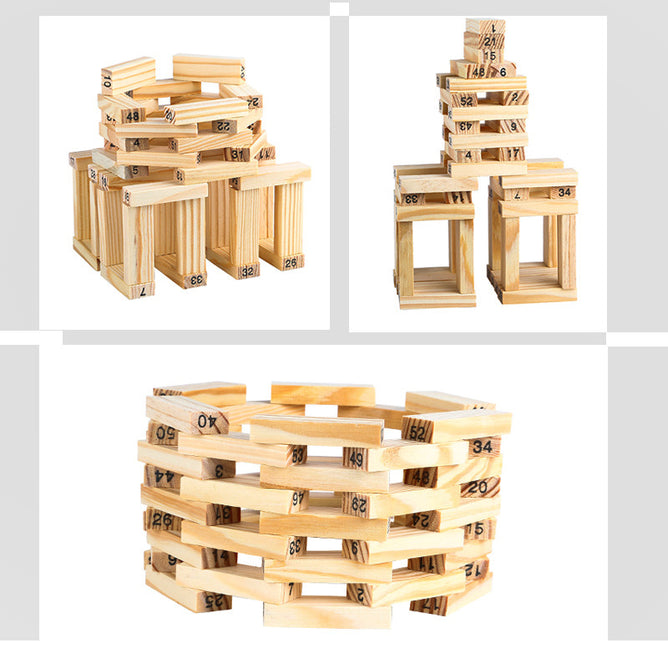 54 Pcs Kids 2 in1 Wiss Toy Raw Wood Layered Building Blocks Toys Craps Game Building Block Overlay Games Superimposed Wood Block