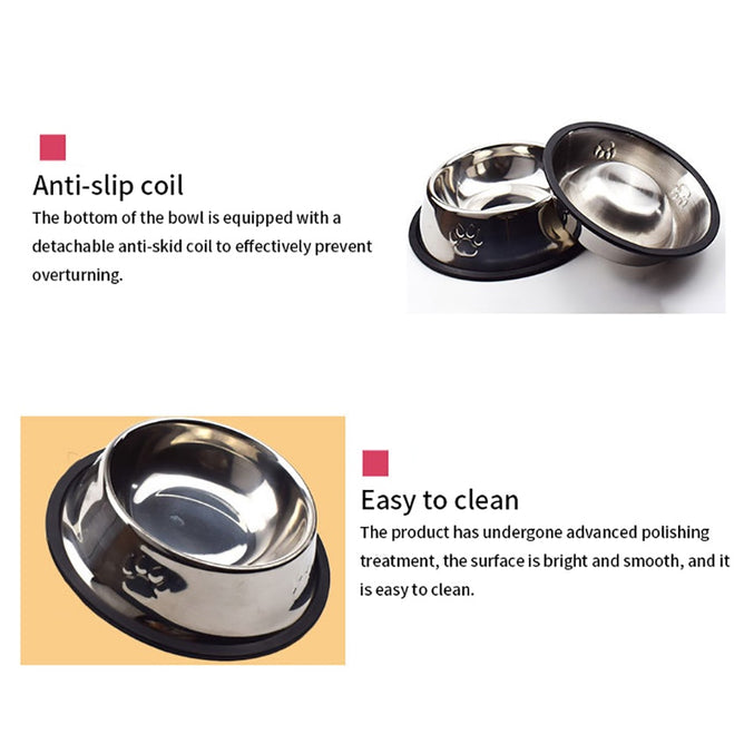 16cm Stainless Steel Dog Bowl Feeding with Anti-Slip Coil for Pets
