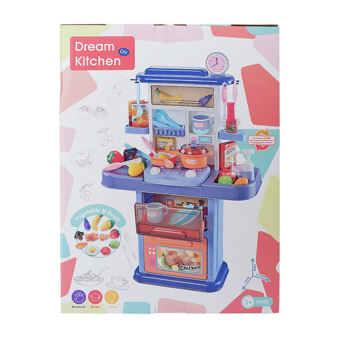 Kitchen Playset and Shopping Cart Pretend Play Kitchen Toys and Accessories Set w/ Sounds and Light