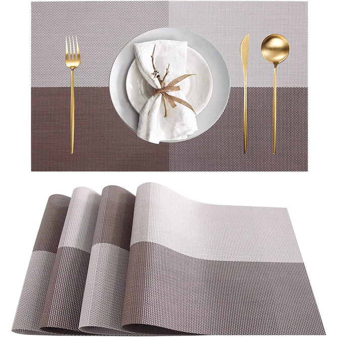 Woven Vinyl Placemat Heat Resistant Anti-Skid Washable PVC Placemats for Kitchen Table (Set of 4)