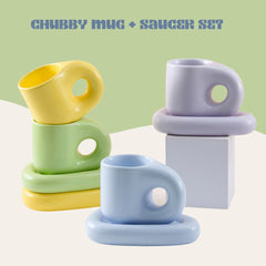 Nordic Aesthetic Ceramic Chubby Chunky Cup and Triangular Saucer Set for Kitchen Utensils