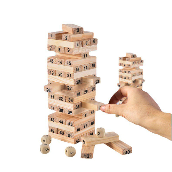 54 Pcs Kids 2 in1 Wiss Toy Raw Wood Layered Building Blocks Toys Craps Game Building Block Overlay Games Superimposed Wood Block