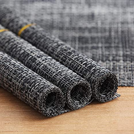 Woven Vinyl Placemat Heat Resistant Anti-Skid Washable PVC Placemats for Kitchen Table (Set of 4)