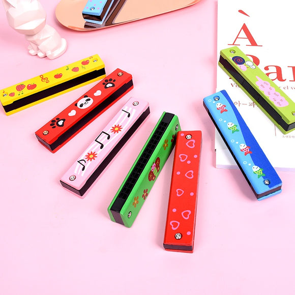 Wooden Harmonica 16 Holes Double-Row Blow Woodwind Mouth Toys for Children Musical Instruments