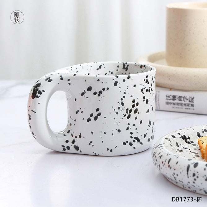 Ceramic Nordic Mug Chubby Chunky with Saucer Set Microwave Safe Coffee Cup for Kitchen Utensils