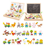 Multi-functional Magnetic Farm Wooden Jigsaw Puzzle Double-Sided Drawing Board Building Blocks for Kids